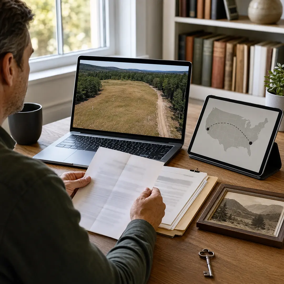 To sell inherited land, clear probate, confirm clear title, value the parcel, agree with any co-heirs, then list and close remotely through a title company.