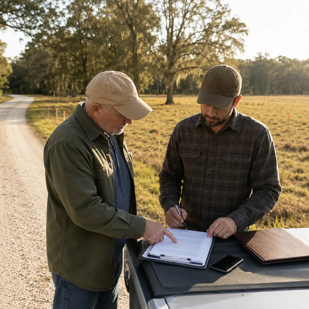 Owner financing on land is when the seller acts as the bank: the buyer makes a down payment and monthly payments directly to the owner instead of getting a loan.
