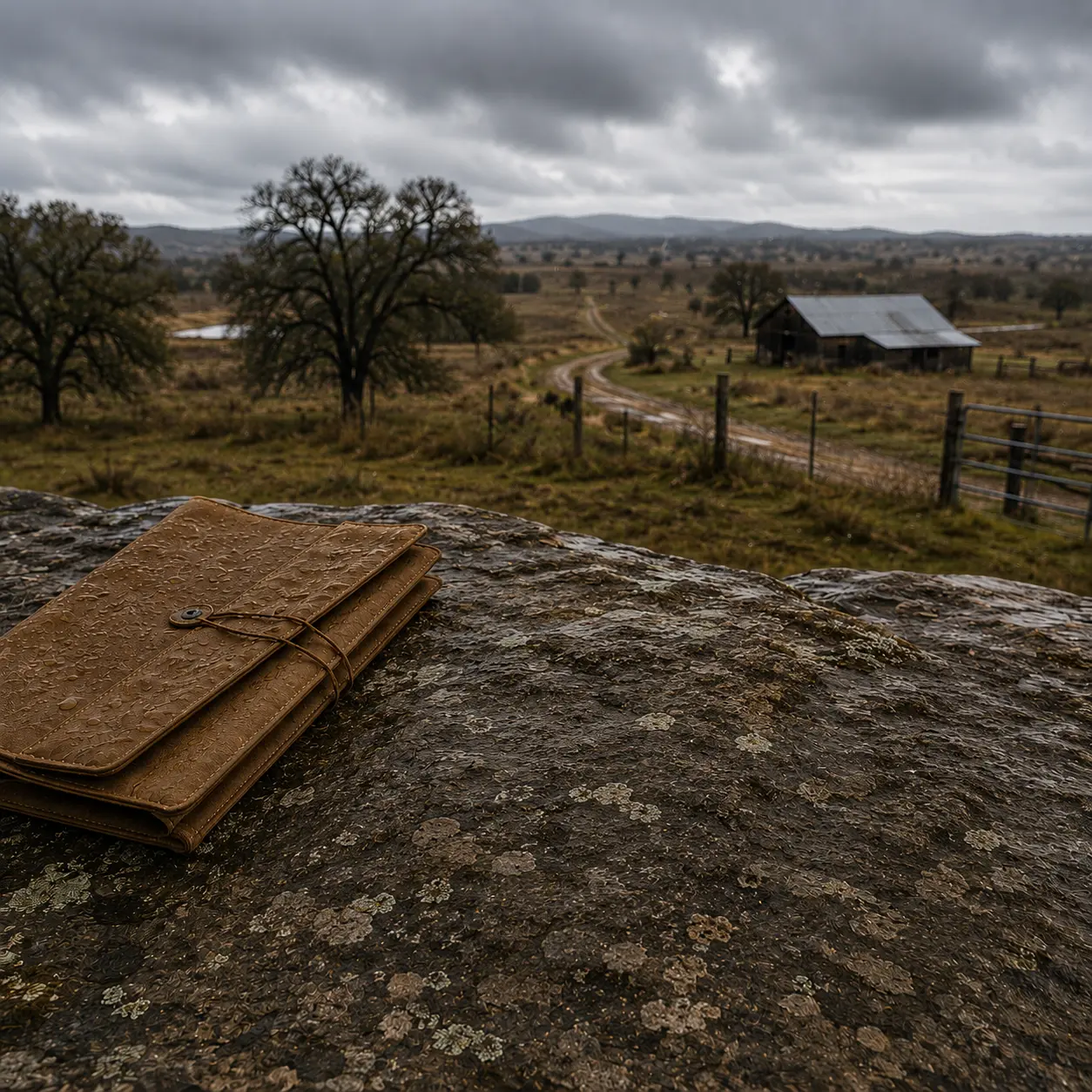 Rural property scene with contract documents prepared for an FSBO land purchase agreement, representing the key terms and details buyers and sellers should review.