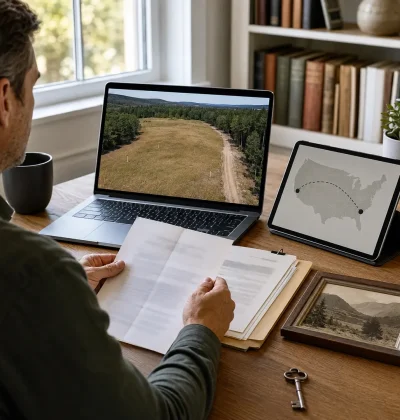 To sell inherited land, clear probate, confirm clear title, value the parcel, agree with any co-heirs, then list and close remotely through a title company.