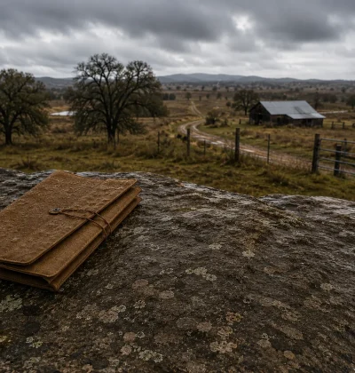 Rural property scene with contract documents prepared for an FSBO land purchase agreement, representing the key terms and details buyers and sellers should review.