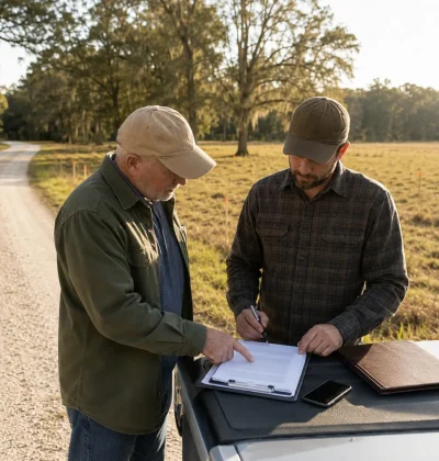 Owner financing on land is when the seller acts as the bank: the buyer makes a down payment and monthly payments directly to the owner instead of getting a loan.